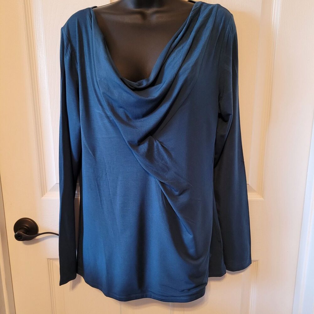 Pendleton Top Womans Large Blue Teal Cowl Neck Minimalist Base Modal Balletcore